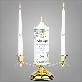 3 Unity Floral Candles for Wedding Ceremony Set with Perfect Golden Candle Holder, Fit for White Taper Pillar Candles, Religious Wedding Anniversary Big Events Gifts for Couple in Kuwait
