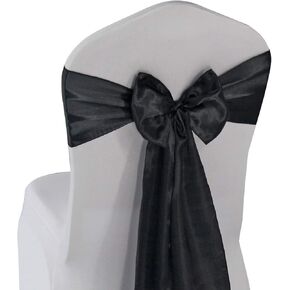 WELMATCH Black Satin Chair Sashes Bows - 50 pcs Wedding Banquet Party Event Decoration Chair Bows (Black, 50)
