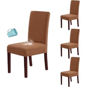 H.VERSAILTEX 100% Waterproof Dining Chair Covers Stretch Chair Covers for Dining Room Set of 4 Parson Chair Slipcovers Chair Protectors Covers Dining, Soft Thick Solid Fleece Fabric Washable, Camel in Saudi Arabia