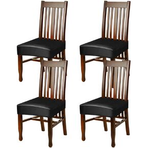 Dining Chair Covers Set of 4, Solid Pu Leather Waterproof and Oilproof Stretch Dining Chair Protctor Cover Slipcover (Black, 4 Sets)
