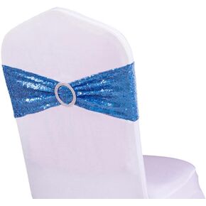 All Around Sequin Baby Blue Chair Sashes 50 Pack, Baby Blue Sequin Chair Sashes for Wedding Party Folding Chair Decoration, Sequin Chair Bands Bows for Fiesta Event Decorations