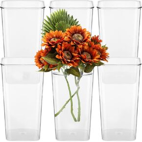 6 Pieces Plastic Vase Acrylic Flower Vase Square Tapered Flowers Vase Tall Plastic Vase Clear Vases Centerpieces for Table Wedding Home Kitchen Florist Arrangements (7 x 15 Inch) in Saudi Arabia