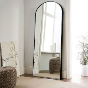 NeuType 65"x22" Large Arched Full Length Floor Mirror with Stand, Bedroom Mirror Standing or Leaning Against Wall Aluminum Alloy Frame Dressing Mirror, Black in Kuwait