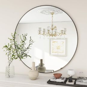 BEAUTYPEAK 48 Inch Round Mirror, Metal Frame Circle Mirror, Wall Mounted for Entryway, Bathroom, Vanity, Living Room, Black in Saudi Arabia