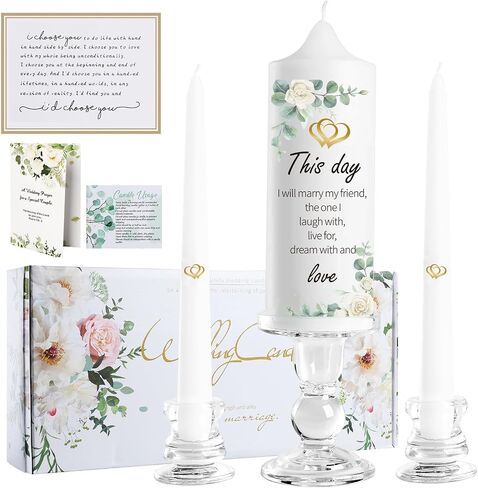 Unity Wedding Candles Ceremony Set, Include Glass Candlesticks Holders Stand, Tapered White Pillar Candles, Anniversary Wall Decor Cross Religious Bible Cards, Cool Wedding Gifts for Couple in Kuwait
