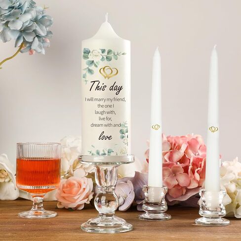 Unity Wedding Candles Ceremony Set, Include Glass Candlesticks Holders Stand, Tapered White Pillar Candles, Anniversary Wall Decor Cross Religious Bible Cards, Cool Wedding Gifts for Couple in Kuwait