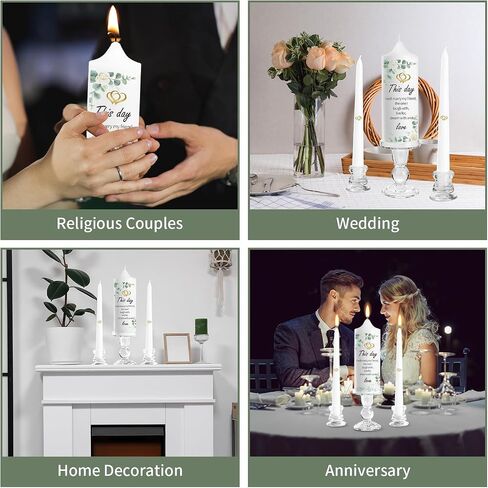 Unity Wedding Candles Ceremony Set, Include Glass Candlesticks Holders Stand, Tapered White Pillar Candles, Anniversary Wall Decor Cross Religious Bible Cards, Cool Wedding Gifts for Couple in Kuwait