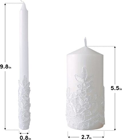 مجموعة شموع من يونيتي لحفلات الزفاف، اكسسوارات الزفاف لحفلات الاستقبال - هدايا الزفاف - مجموعات الشموع - عمود 5.5 انش واثنين من مدببين 9.8 انش in Kuwait