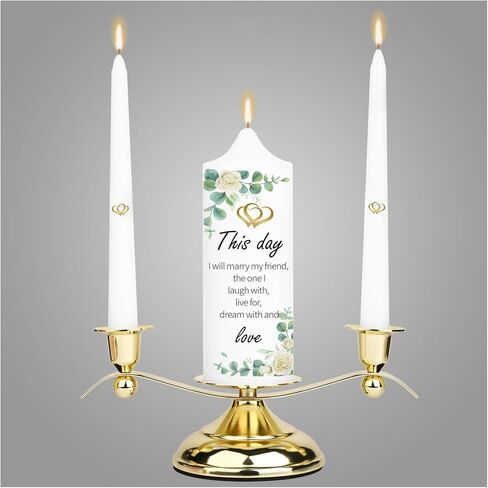 مجموعة 3 شموع زهرية موحدة لحفلات الزفاف مع حامل شموع ذهبي مثالي، تناسب الشموع البيضاء المستدقة، هدايا المناسبات الكبيرة لذكرى الزفاف الدينية للزوجين in Kuwait