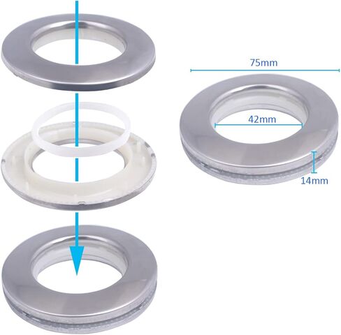 10 عبوات من حلقات الستائر المصنوعة من الفولاذ المقاوم للصدأ، 2 في 1 حلقات معدنية للستائر، حلقات معدنية من بلاستيك أكريلونتريل بوتادين ستايرين، قطر داخلي 1.65 بوصة 42 مم لشريط ستائر النوافذ (عبوة من 10 قطع فضية) in Kuwait