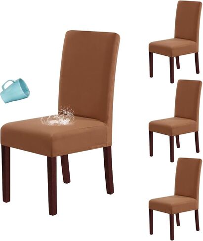 H.VERSAILTEX 100% Waterproof Dining Chair Covers Stretch Chair Covers for Dining Room Set of 4 Parson Chair Slipcovers Chair Protectors Covers Dining, Soft Thick Solid Fleece Fabric Washable, Camel in Kuwait