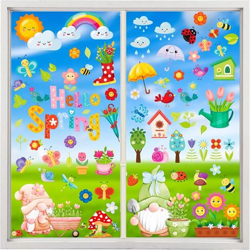 Spring Window Cling Sticker - 78PCS Tulip Butterfly Flower Hummingbirds Window Decal to Prevent Bird Strikes Home Party Decor Supplies Store Office Glass Window Display (Hummingbird Decals) in Kuwait
