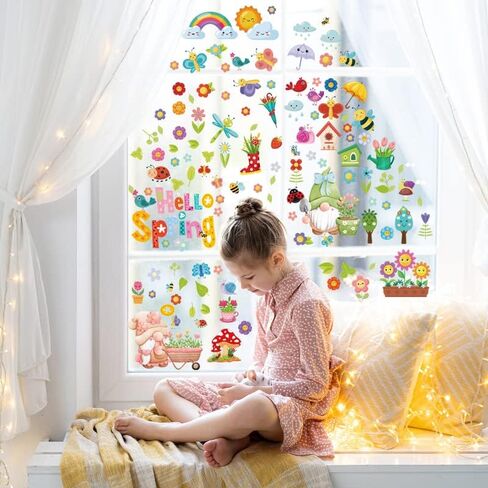 Spring Window Cling Sticker - 78PCS Tulip Butterfly Flower Hummingbirds Window Decal to Prevent Bird Strikes Home Party Decor Supplies Store Office Glass Window Display (Hummingbird Decals) in Kuwait