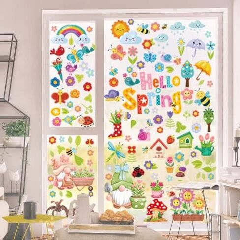 Spring Window Cling Sticker - 78PCS Tulip Butterfly Flower Hummingbirds Window Decal to Prevent Bird Strikes Home Party Decor Supplies Store Office Glass Window Display (Hummingbird Decals) in Kuwait