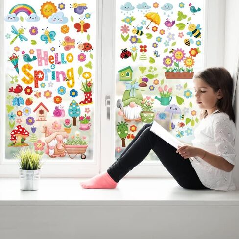 Spring Window Cling Sticker - 78PCS Tulip Butterfly Flower Hummingbirds Window Decal to Prevent Bird Strikes Home Party Decor Supplies Store Office Glass Window Display (Hummingbird Decals) in Kuwait