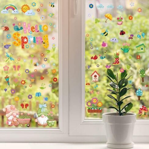 Spring Window Cling Sticker - 78PCS Tulip Butterfly Flower Hummingbirds Window Decal to Prevent Bird Strikes Home Party Decor Supplies Store Office Glass Window Display (Hummingbird Decals) in Kuwait