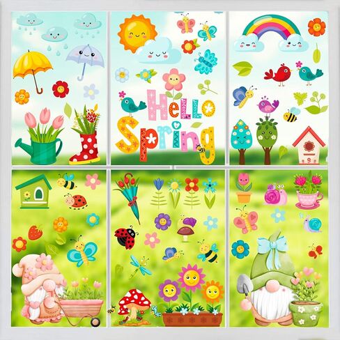Spring Window Cling Sticker - 78PCS Tulip Butterfly Flower Hummingbirds Window Decal to Prevent Bird Strikes Home Party Decor Supplies Store Office Glass Window Display (Hummingbird Decals) in Kuwait