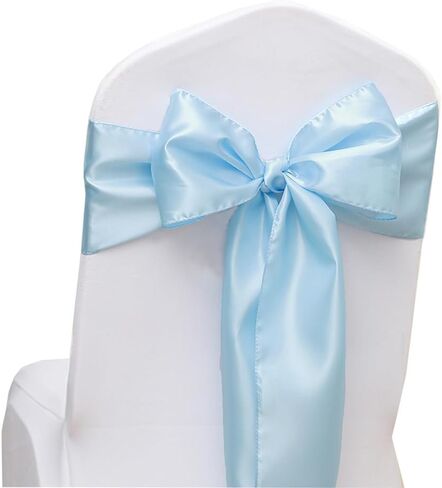 50 Pack Satin Baby Blue Chair Sashes Bows for Wedding Party Birthday Baby Shower Gender Reveal Decorations, Light Blue Chair Sashes Ties for Folding Chairs Banquet Party Christmas in Saudi Arabia