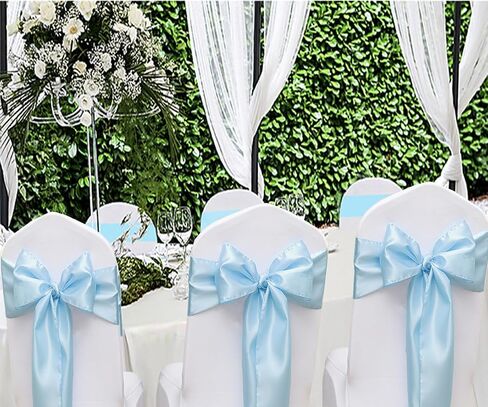 50 Pack Satin Baby Blue Chair Sashes Bows for Wedding Party Birthday Baby Shower Gender Reveal Decorations, Light Blue Chair Sashes Ties for Folding Chairs Banquet Party Christmas in Saudi Arabia