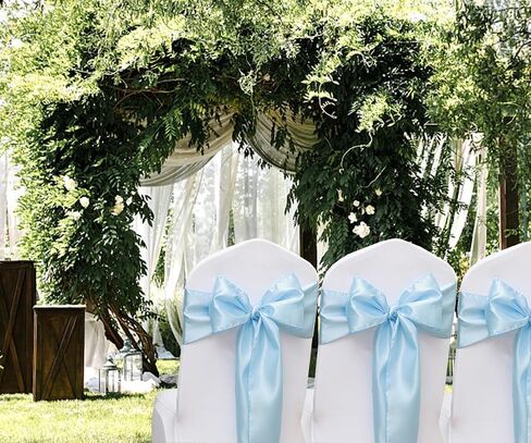 50 Pack Satin Baby Blue Chair Sashes Bows for Wedding Party Birthday Baby Shower Gender Reveal Decorations, Light Blue Chair Sashes Ties for Folding Chairs Banquet Party Christmas in Saudi Arabia