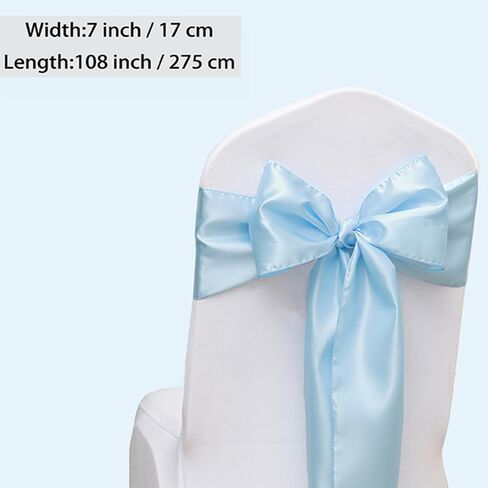 50 Pack Satin Baby Blue Chair Sashes Bows for Wedding Party Birthday Baby Shower Gender Reveal Decorations, Light Blue Chair Sashes Ties for Folding Chairs Banquet Party Christmas in Saudi Arabia