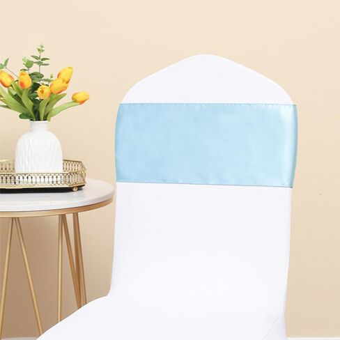 50 Pack Satin Baby Blue Chair Sashes Bows for Wedding Party Birthday Baby Shower Gender Reveal Decorations, Light Blue Chair Sashes Ties for Folding Chairs Banquet Party Christmas in Saudi Arabia