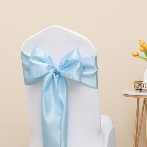 50 Pack Satin Baby Blue Chair Sashes Bows for Wedding Party Birthday Baby Shower Gender Reveal Decorations, Light Blue Chair Sashes Ties for Folding Chairs Banquet Party Christmas in Saudi Arabia
