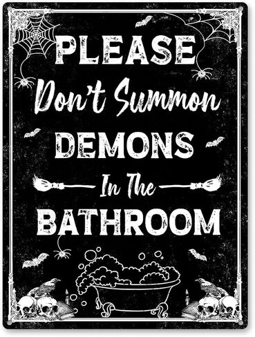 Witchy Bathroom Metal Sign - Dark Humor No Soliciting Signs, Spooky Home Decor Aesthetic Aluminum Rust Free 9" X 11", Pre-Drilled Holes, Weather Resistant in Kuwait