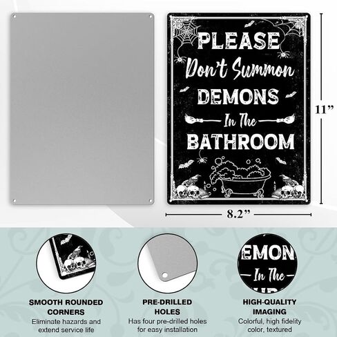 Witchy Bathroom Metal Sign - Dark Humor No Soliciting Signs, Spooky Home Decor Aesthetic Aluminum Rust Free 9" X 11", Pre-Drilled Holes, Weather Resistant in Kuwait