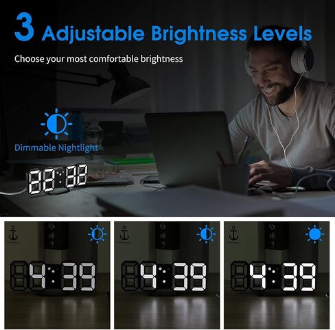 ساعة CENTOLLA LED، ساعة حائط LED بجهاز تحكم عن بعد مقاس 14.8 بوصة مع وظائف متعددة، سطوع تلقائي وساعة حائط رقمية كبيرة للمنزل/المكتب in Kuwait