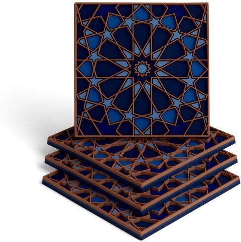 قواعد أكواب للمشروبات - مجموعة من 4 قواعد أكواب، سيليكون، تحمي من علامات الماء أو التلف - تناسب جميع الأكواب، مقاس 3.5 بوصة، قواعد أكواب ملونة (ظلال زرقاء) in Kuwait