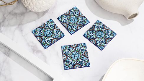 قواعد أكواب للمشروبات - مجموعة من 4 قواعد أكواب، سيليكون، تحمي من علامات الماء أو التلف - تناسب جميع الأكواب، مقاس 3.5 بوصة، قواعد أكواب ملونة (ظلال زرقاء) in Kuwait