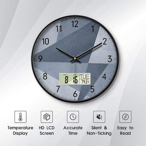 Modern Digital Wall Clock Battery Operated with Temperature Green Forest Non-Ticking Clock with Date and Week Temperature Large Display for Bathroom Bedroom Living Room Farmhouse Decor 12 Inch in Kuwait