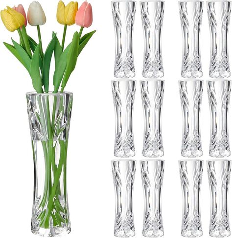 12 Pcs Acrylic Glass Bud Vases for Centerpiece Christmas Clear Plastic Bud Vase Crystal Acrylic Vase Small Break Resistant Flower Vase for Rose Home Decoration (Classic, 2.17 x 5.91 Inch) in Kuwait
