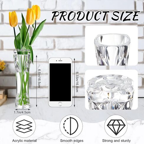 12 Pcs Acrylic Glass Bud Vases for Centerpiece Christmas Clear Plastic Bud Vase Crystal Acrylic Vase Small Break Resistant Flower Vase for Rose Home Decoration (Classic, 2.17 x 5.91 Inch) in Kuwait