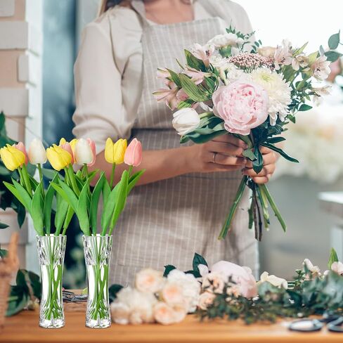 12 Pcs Acrylic Glass Bud Vases for Centerpiece Christmas Clear Plastic Bud Vase Crystal Acrylic Vase Small Break Resistant Flower Vase for Rose Home Decoration (Classic, 2.17 x 5.91 Inch) in Kuwait