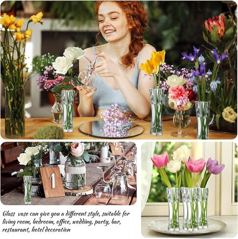 12 Pcs Acrylic Glass Bud Vases for Centerpiece Christmas Clear Plastic Bud Vase Crystal Acrylic Vase Small Break Resistant Flower Vase for Rose Home Decoration (Classic, 2.17 x 5.91 Inch) in Kuwait