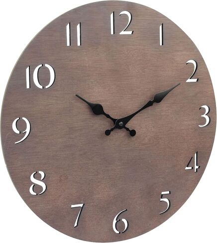 Stonebriar Modern Natural Wood 14 Inch Round Hanging Wall Clock with Cut Out Numbers, Battery Operated, Dark Brown in Saudi Arabia