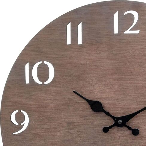 Stonebriar Modern Natural Wood 14 Inch Round Hanging Wall Clock with Cut Out Numbers, Battery Operated, Dark Brown in Saudi Arabia