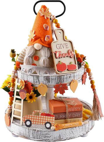 13 قطعة من صواني الخريف المتدرجة ديكور صينية عيد الشكر اليقطين ديكور شاحنة جنوم لافتة خشبية ريفية ديكور منزل المزرعة ديكورات عيد الشكر للمنزل التوابل كتاب مكدس للطاولة والمطبخ in Kuwait