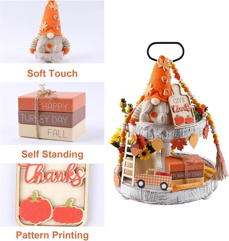 13 قطعة من صواني الخريف المتدرجة ديكور صينية عيد الشكر اليقطين ديكور شاحنة جنوم لافتة خشبية ريفية ديكور منزل المزرعة ديكورات عيد الشكر للمنزل التوابل كتاب مكدس للطاولة والمطبخ in Kuwait