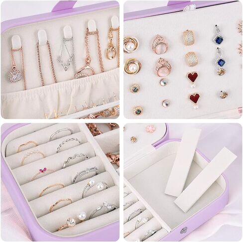 حقيبة تنظيم مجوهرات السفر من هومشن، علبة صندوق تخزين المجوهرات للسوار والأقراط والخواتم والقلادة (أرجواني) in Kuwait