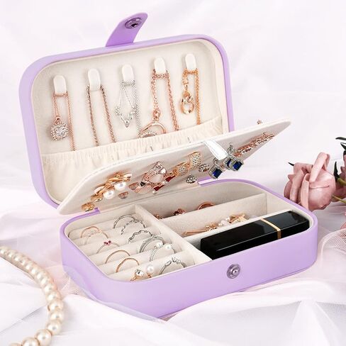 حقيبة تنظيم مجوهرات السفر من هومشن، علبة صندوق تخزين المجوهرات للسوار والأقراط والخواتم والقلادة (أرجواني) in Kuwait