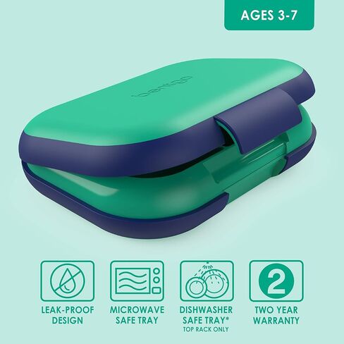 صندوق غداء Bentgo® Kids Chill - صندوق بينتو مانع للتسرب مع علبة ثلج قابلة للإزالة و4 أقسام للوجبات أثناء التنقل - آمن للاستخدام في الميكروويف وغسالة الأطباق، تصميم حاصل على براءة اختراع، ضمان لمدة عامين (أخضر/كحلي) in Kuwait