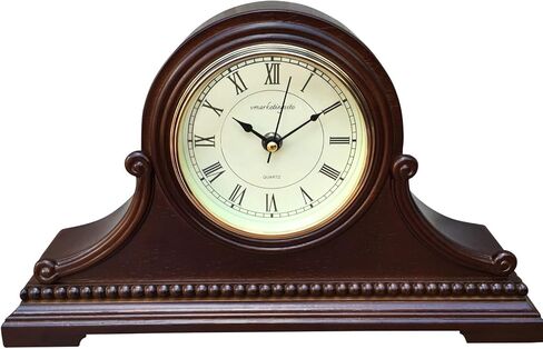 Mantel Clock, Battery Operated, Silent Wood Table Clock with Westminster Chimes, Maroon Arabic Numerals, 9" x 16" x 3" in Kuwait