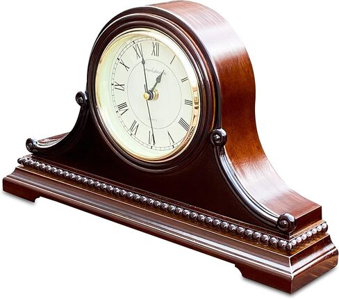 Mantel Clock, Battery Operated, Silent Wood Table Clock with Westminster Chimes, Maroon Arabic Numerals, 9" x 16" x 3" in Kuwait