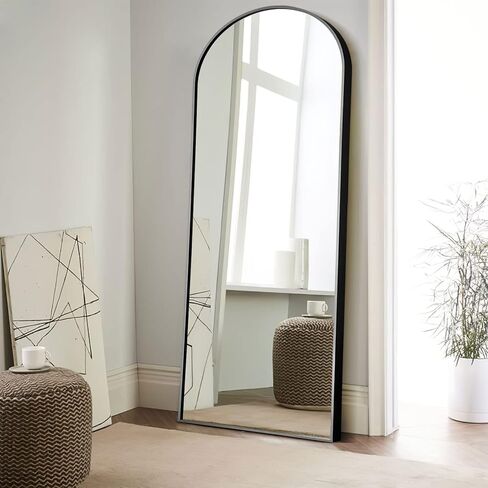 NeuType 65"x22" Large Arched Full Length Floor Mirror with Stand, Bedroom Mirror Standing or Leaning Against Wall Aluminum Alloy Frame Dressing Mirror, Black in Kuwait