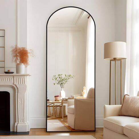 NeuType 65"x22" Large Arched Full Length Floor Mirror with Stand, Bedroom Mirror Standing or Leaning Against Wall Aluminum Alloy Frame Dressing Mirror, Black in Kuwait