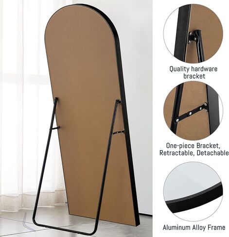 NeuType 65"x22" Large Arched Full Length Floor Mirror with Stand, Bedroom Mirror Standing or Leaning Against Wall Aluminum Alloy Frame Dressing Mirror, Black in Kuwait