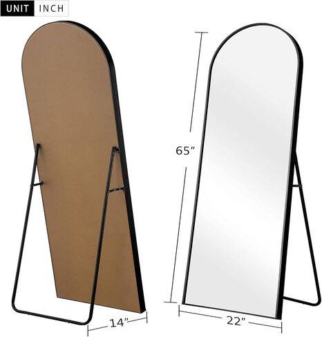 NeuType 65"x22" Large Arched Full Length Floor Mirror with Stand, Bedroom Mirror Standing or Leaning Against Wall Aluminum Alloy Frame Dressing Mirror, Black in Kuwait